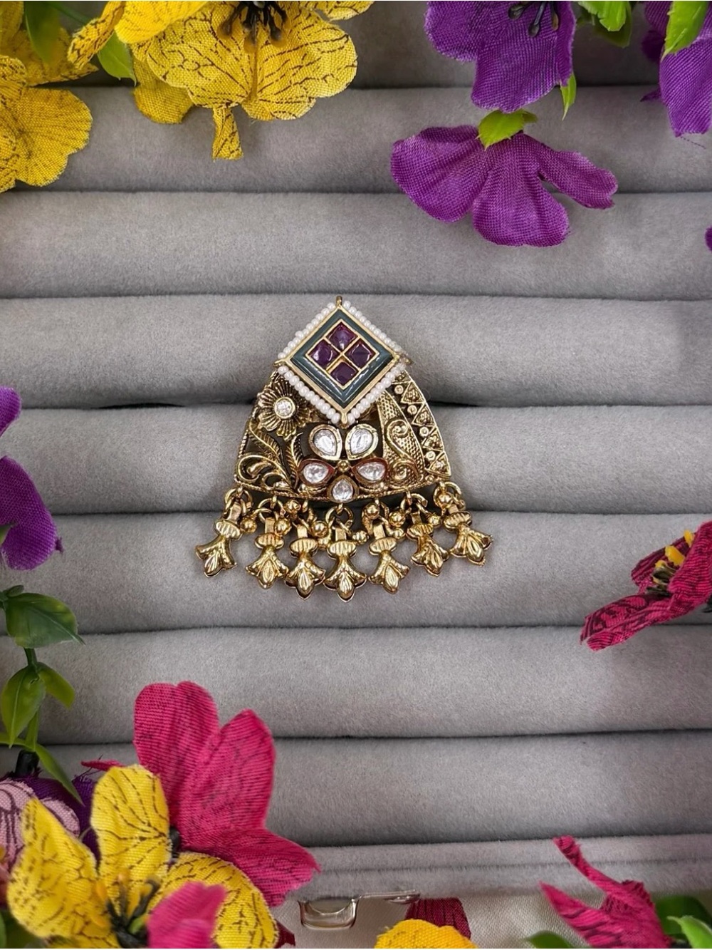 Traditional Gold-Tone Pendant with Purple Accents
